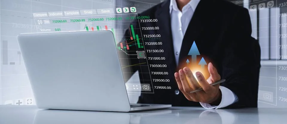 Virtual reality technology Business data analysis, using KPI Dashboard on Stock Photos