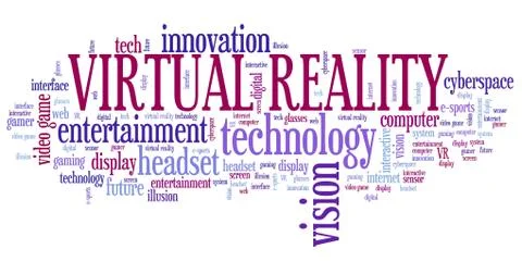 Virtual reality technology concept - VR graphics word cloud. Stock Illustration