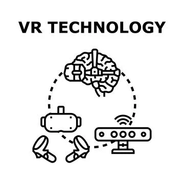 Virtual reality technology experience and digital innovation concept Stock Illustration