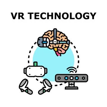 Virtual reality technology experience and digital innovation concept Stock Illustration