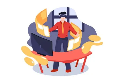 Virtual reality technology in industry 4.0. Business man suit wearing VR glas Stock Illustration