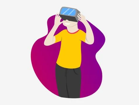 Virtual reality technology men using gadget and happy smile faces - vector Stock-Illustration