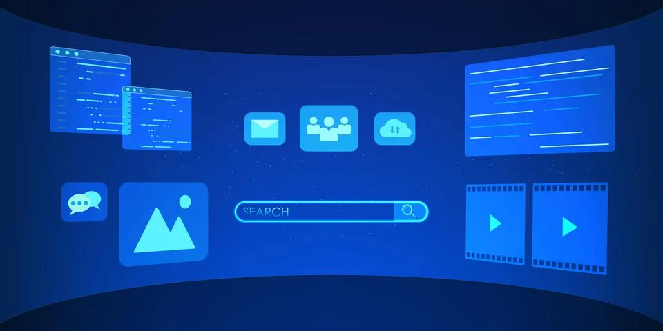 Virtual Reality Technology The screen inside the VR,AR glasses displays vir.. 스톡 일러스트