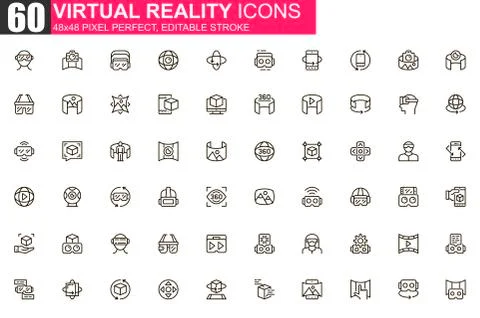 Virtual reality thin line icon set. Stock Illustration
