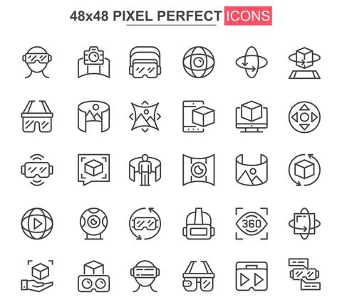 Virtual reality thin line icon set. Stock Illustration