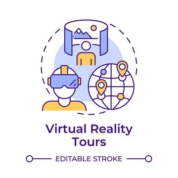 Virtual reality tours multi color concept icon Stock Illustration