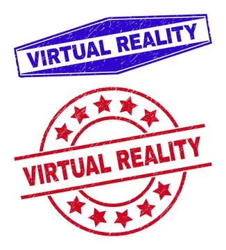 VIRTUAL REALITY Unclean Stamps in Circle and Hexagonal Forms Illustrazione stock
