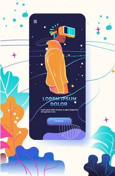 Virtual reality user futuristic technology concept. Person wearing VR headset in 스톡 일러스트