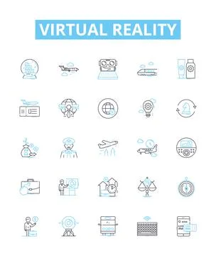 Virtual reality vector line icons set. Virtual, Reality, VR, Lucid, Dreaming Stock Illustration