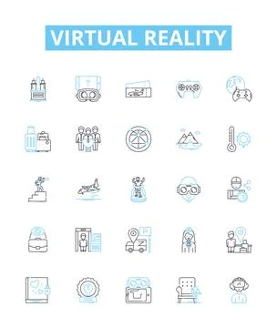 Virtual reality vector line icons set. Virtual, Reality, VR, Lucid, Dreaming Stock Illustration