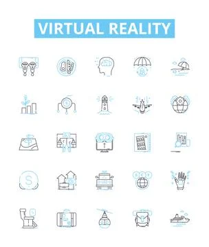 Virtual reality vector line icons set. Virtual, Reality, VR, Lucid, Dreaming Stock Illustration