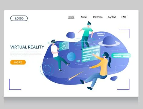 Virtual reality vector website landing page design template Stock Illustration