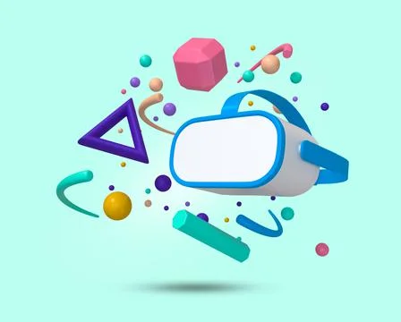 Virtual Reality VR 3D icon with various colorful shapes. Иллюстрация