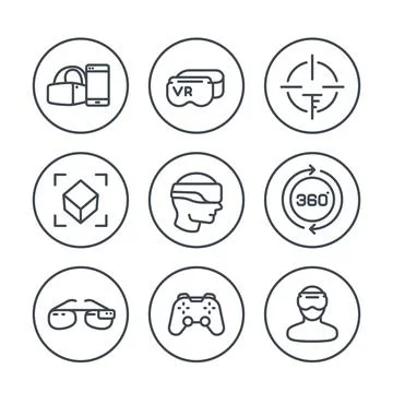 Virtual reality, VR glasses line icons on white Illustrazione stock