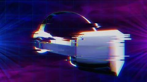 Virtual reality VR goggles 80's Synthwave / Vaporwave / Retrowave Glitch  Illustrazione stock