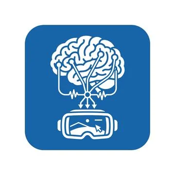 Virtual reality VR headset connected with neural sensors to a human brain. Stock Illustration