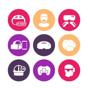 Virtual reality, VR headset, glasses round icons on white Illustrazione stock