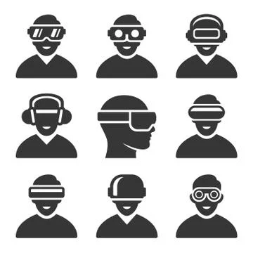 Virtual Reality VR Headset Icons Set. Vector イラスト素材