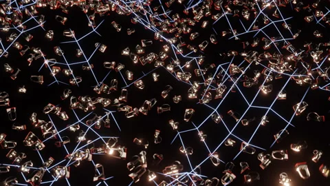 Virtual Reality (VR) Headsets Network Grid 3D CGI Animation Stock Footage 164476160