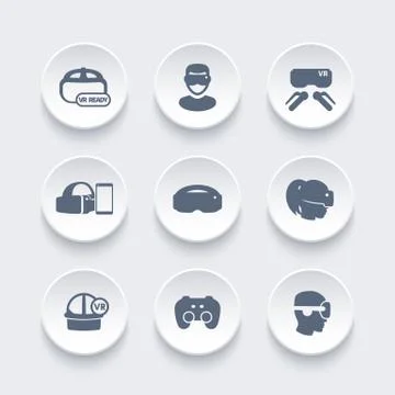 Virtual reality, VR icons set 스톡 일러스트