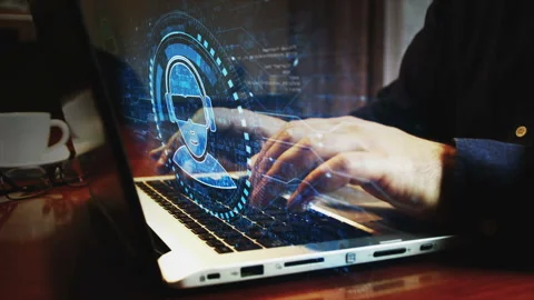 Virtual reality VR symbol and man typing keyboard Stock Footage 336237856