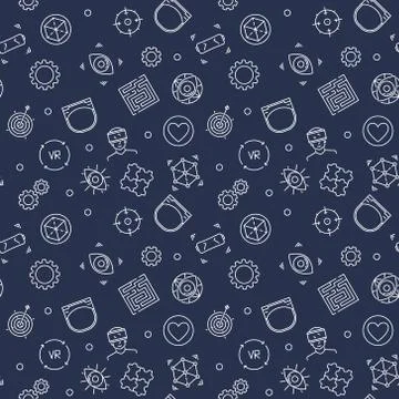 Virtual Reality - VR vector outline seamless pattern Stockillustratie