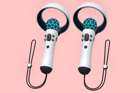 Virtual reality white controllers for online and cloud gaming on pink Stock Illustration