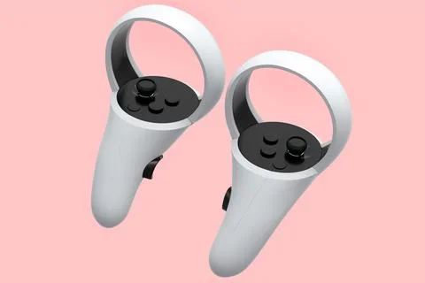 Virtual reality white controllers for online and cloud gaming on pink Stock Illustration