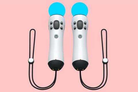 Virtual reality white controllers for online and cloud gaming on pink Stock Illustration