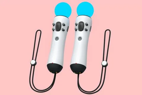 Virtual reality white controllers for online and cloud gaming on pink 스톡 일러스트