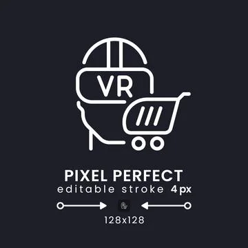 Virtual reality white linear desktop icon on black 스톡 일러스트