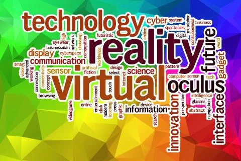 Virtual reality word cloud with abstract background 스톡 일러스트