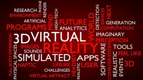Virtual reality word tag cloud. loop able, red variant Stock Footage 77045677