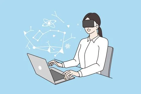 Virtual reality at work concept Illustrazione stock