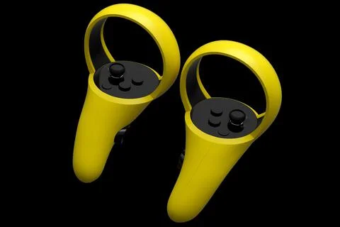 Virtual reality yellow controllers for online and cloud gaming on black Stock Illustration