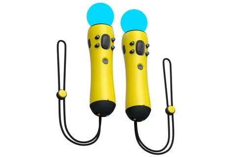 Virtual reality yellow controllers for online and cloud gaming on white Stock Illustration