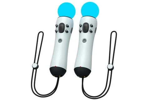 Virtual reality yellow controllers for online and cloud gaming on white Stock Illustration