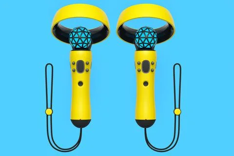 Virtual reality yellow controllers for online and cloud gaming on blue Stock Illustration