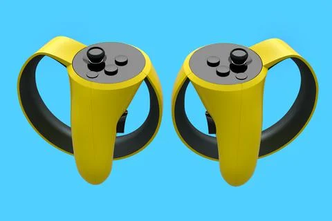 Virtual reality yellow controllers for online and cloud gaming on blue Stock Illustration