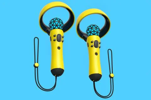 Virtual reality yellow controllers for online and cloud gaming on blue Stock Illustration