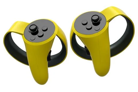 Virtual reality yellow controllers for online and cloud gaming on white Stock Illustration