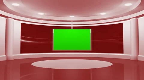 Virtual Red News Studio with Green Screen Stock Footage 53497398