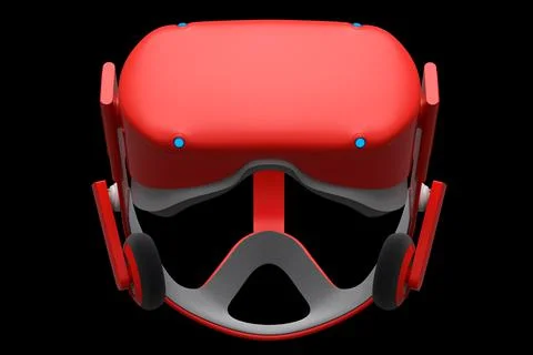 Virtual red reality glasses isolated on black background. 3d rendering Stock Illustration