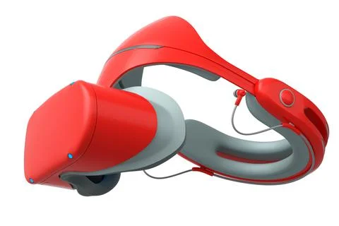 Virtual red reality glasses isolated on white background. 3d rendering Illustrazione stock