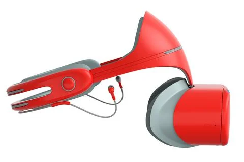 Virtual red reality glasses isolated on white background. 3d rendering Illustrazione stock