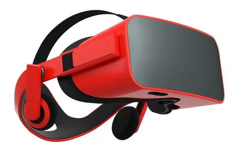 Virtual red reality glasses isolated on white background. 3d rendering Illustrazione stock