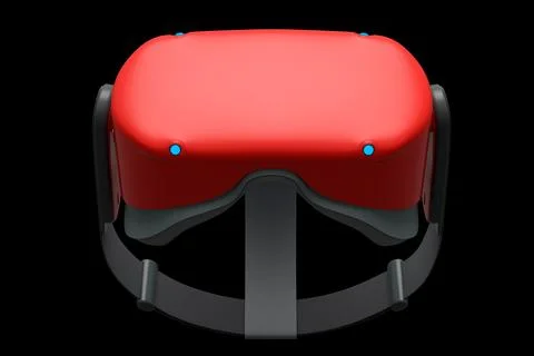 Virtual red reality glasses isolated on black background. 3d rendering Illustrazione stock
