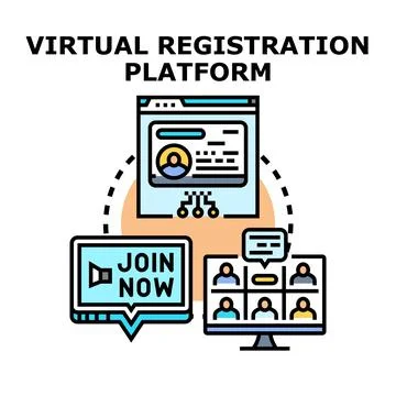 Virtual registration platform connecting conference participants online 库存插图