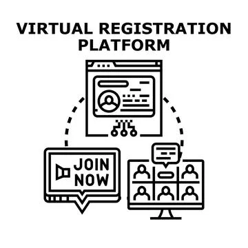 Virtual registration platform connecting conference participants online 库存插图