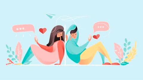 Virtual relationships, online dating or social networking concept. Love trough Stock Illustration